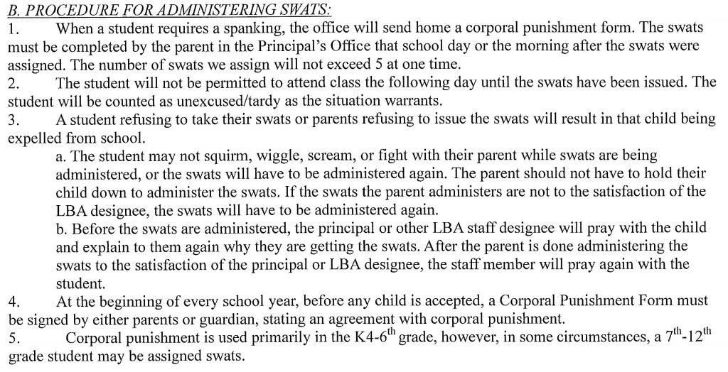 school corporal punishment paddling policy